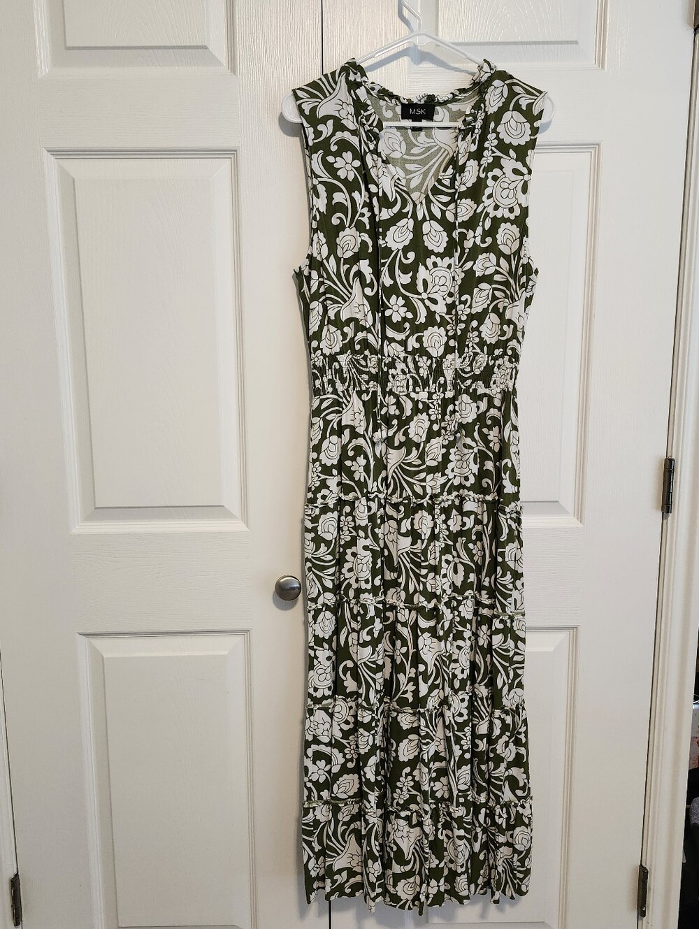 MSK Olive Green and White Floral Maxi Dress